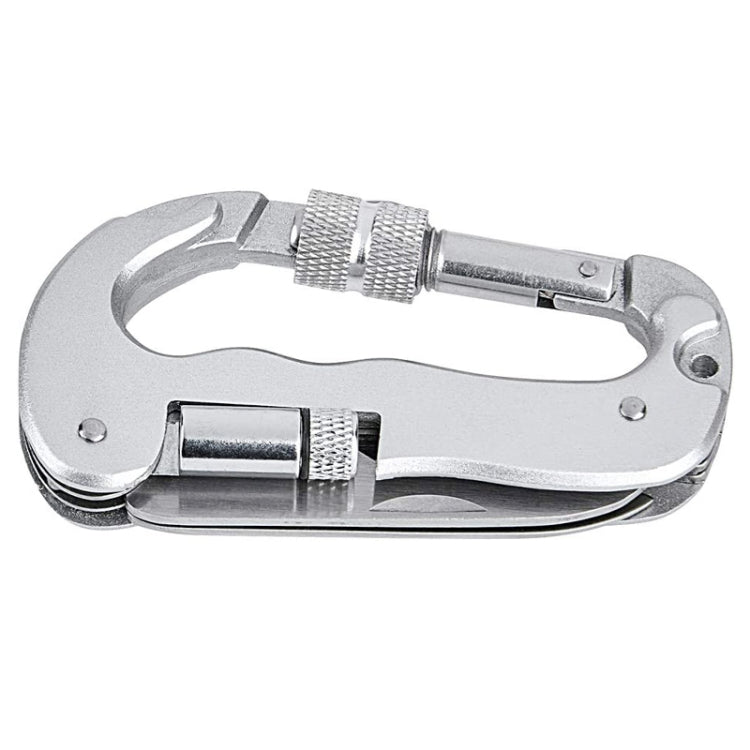 Heavy Duty D Shape Carabiner Clip-On Clamp Key Chain Hook with Dual Knife & LED Torch, D Shape + Knife