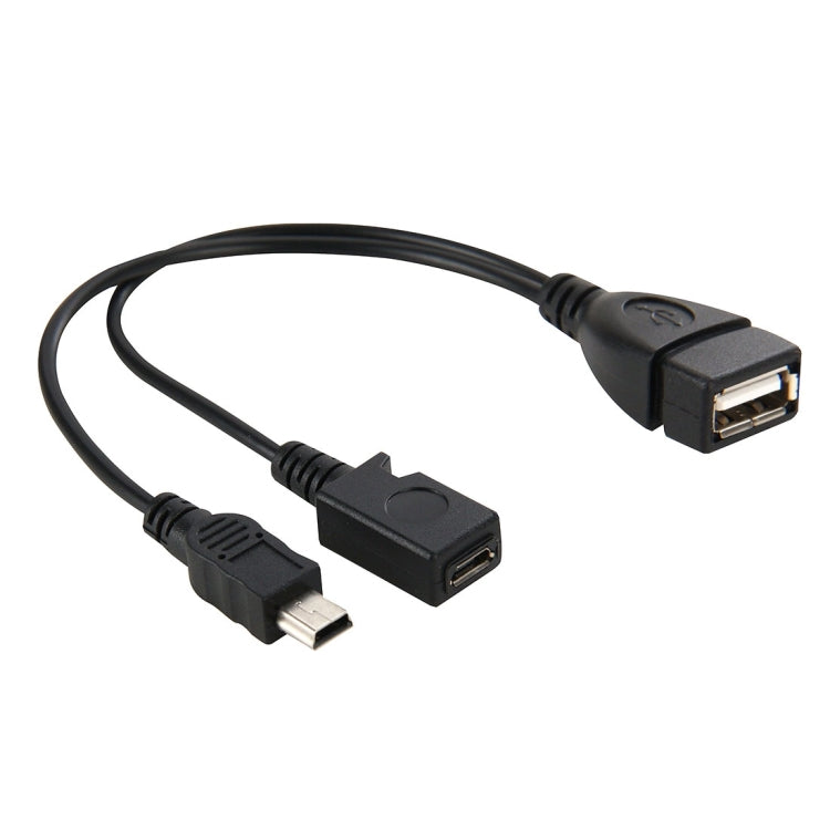 USB 2.0 Female to Mini USB AM + Micro 5 Pin AF Cable, Length: 20cm, Mini USB + Micro AF, 20cm