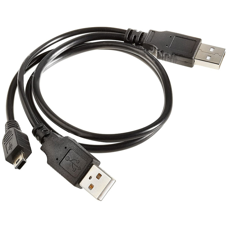 2 in 1 USB 2.0 Male to Mini 5pin Male + USB Male Cable, Length: 80 cm, USB 2.0 AM to USB+Mini USB