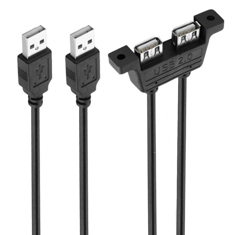2 USB 2.0 Male to 2-port USB 2.0 Female with 2 Screw Holes Extension Cable, Length: 50cm, 2 USB 2.0 AM to 2 USB AF