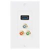 USB 3.0 Female Plug + 3 RCA Female Plugs Wall Plate Panel