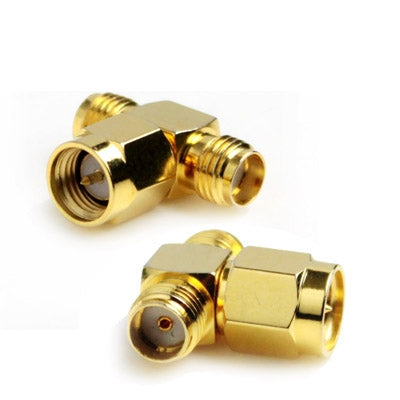 SMA Male to 2 SMA Female Adapter (T Type), Gold Plated, SMA Male to 2 SMA Female