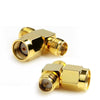 RP-SMA Male to 2 RP-SMA Female Adapter (T Type), Gold Plated, RP-SMA Male to 2 RP-SMA Female