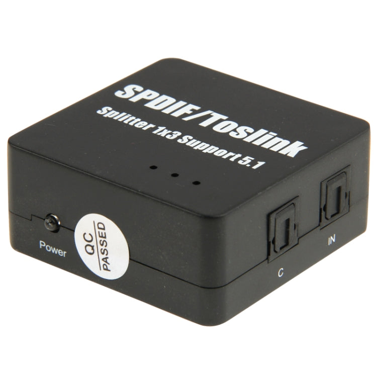 SPDIF / TOSLINK Power Adapter Digital Optical Audio Splitter Amplifier 1x3 Supports 5.1, Supports 5.1