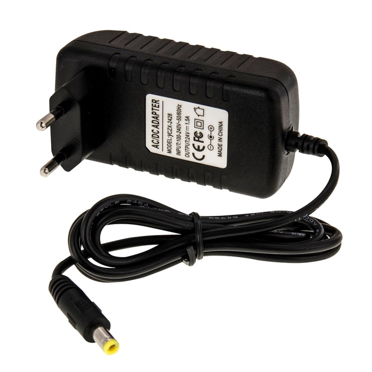 EU Plug AC 100-240V to DC 24V 1.5A Power Adapter, Tips: 5.5 x 2.1mm, Cable Length: about 1.2m, EU Plug DC 24V 1.5A