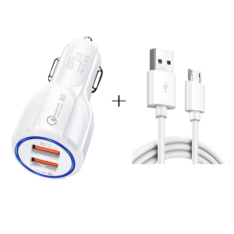 Qc3.0 Dual USB Car Charger + Micro USB Fast Charging Cable Car