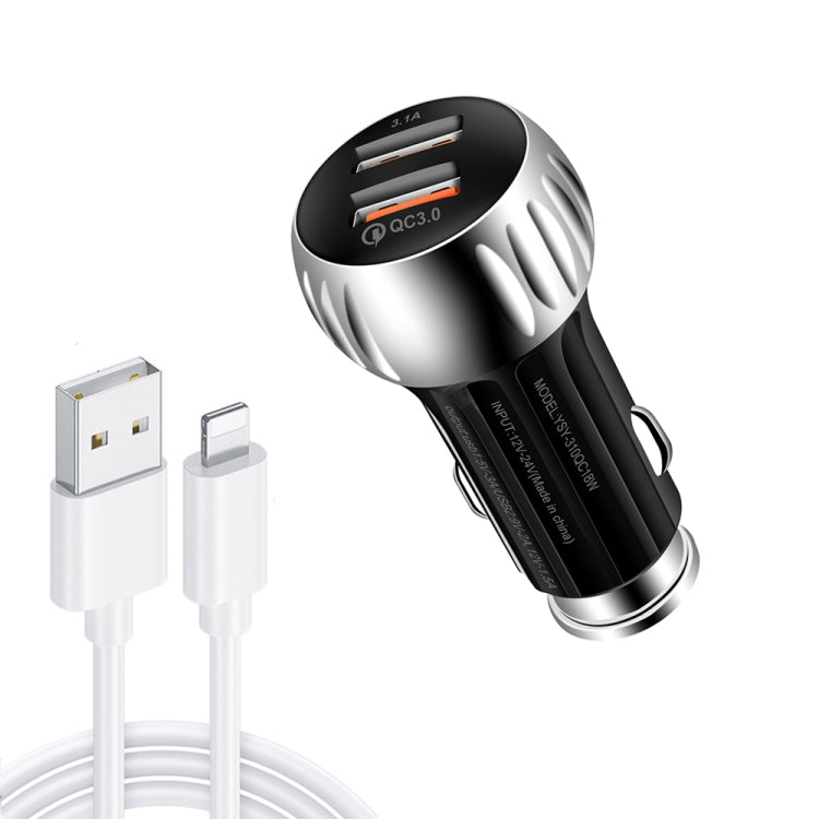 YSY-310QC18W QC3.0 Dual Port USB Car Charger + 3A USB to 8 Pin Data