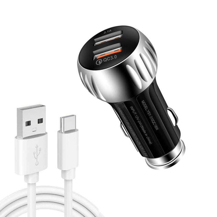 YSY-310QC18W QC3.0 Dual Port USB Car Charger + 3A USB to USB-C /