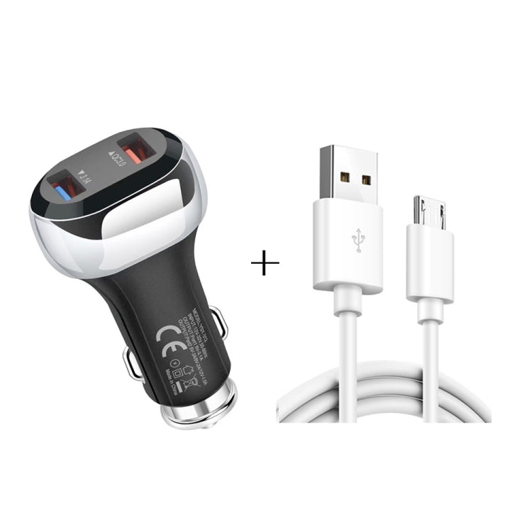 YSY-312 2 in 1 18W Portable QC3.0 Dual USB Car Charger + 1m 3A USB to