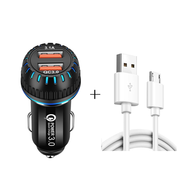 YSY-349 QC3.0 Dual USB Port Car Charger + 1m 3A USB to Micro USB Data