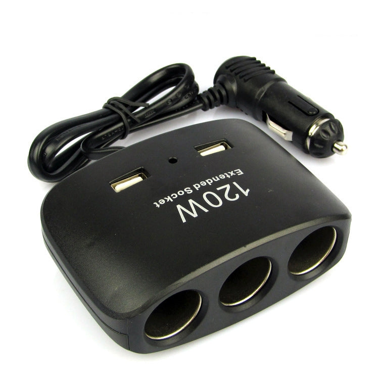 120W Car Cigarette Lighter Adapter, 3-Socket Cigarette Lighter Splitter with Dual USB Car Charger for iPhone iPad Samsung GPS Dashcam, 120W