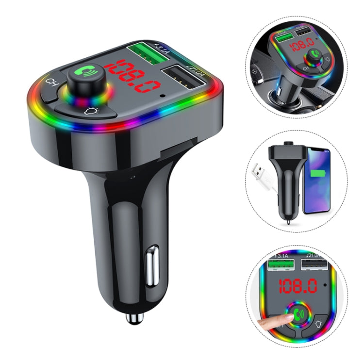 F6 Car FM Transmitter Colorful Breathing Atmosphere Lamp MP3 Player