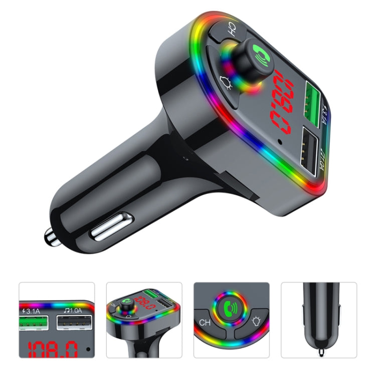 F6 Car FM Transmitter Colorful Breathing Atmosphere Lamp  MP3 Player Charger, F6