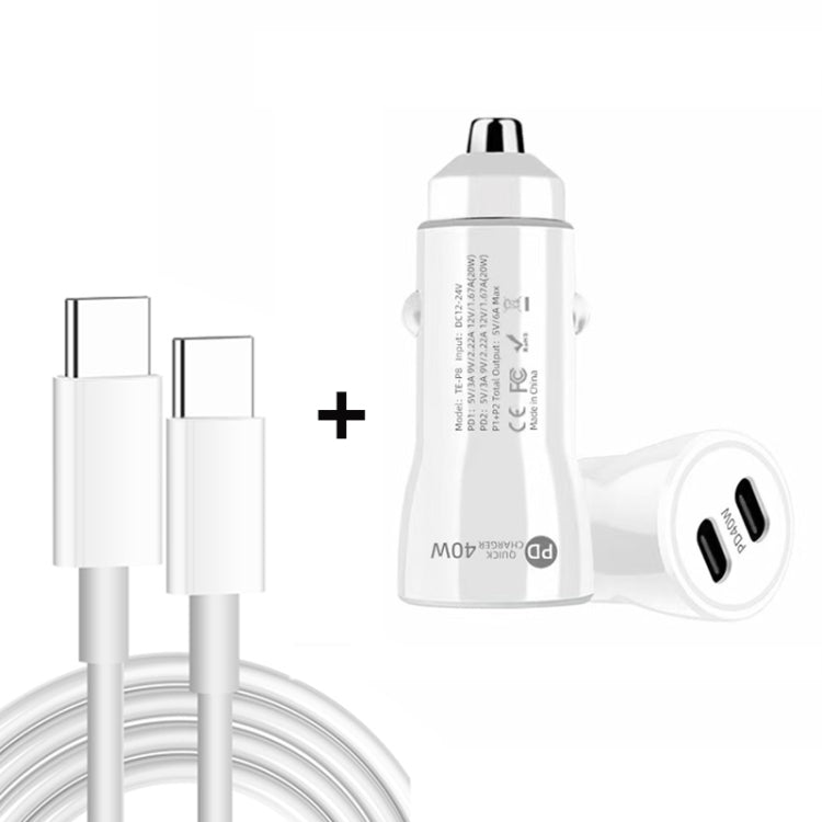 TE-P8 40W PD20W + PD20W Dual Port PD3.0 Car Charger with Type-c to