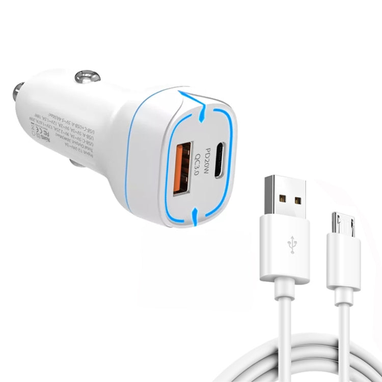 38W PD20W + QC3.0 USB Car Charger with USB to Micro USB Data Cable