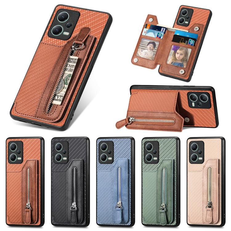 Carbon Fiber Horizontal Flip Zipper Wallet Phone Case