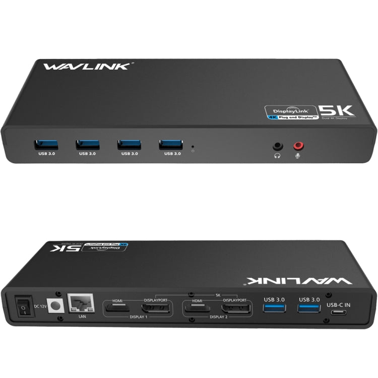 Wavlink UG69DK1 5K Type-C Dual Display USB 3.0 Video Gigabit Ethernet HDMI Docking Station, US Plug, EU Plug, UK Plug, AU Plug