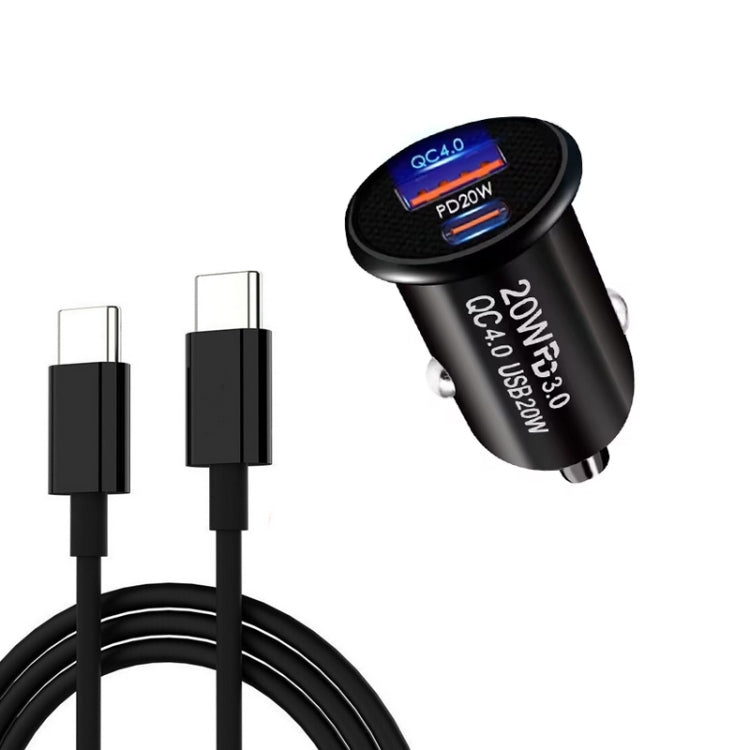 P10 Mini QC4.0 USB / PD20W Car Charger with Type-C to Type-C Fast