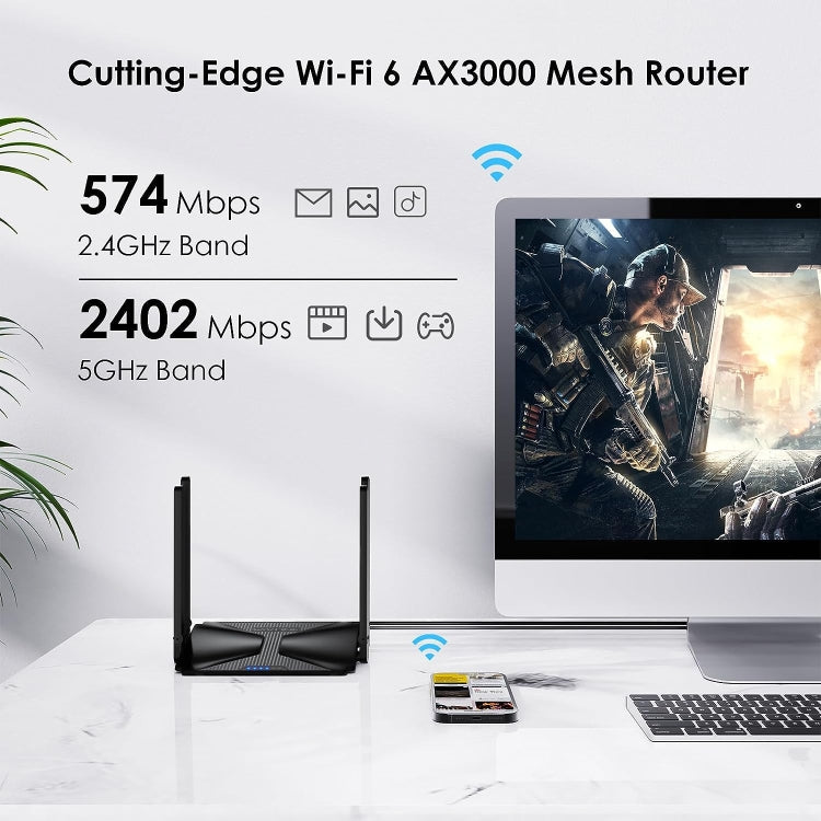 WAVLINK WN586X3 Wireless Gigabit Ethernet Router Wi-Fi 6 AX3000 Mesh Router Dual Band, US Plug, UK Plug, EU Plug, AU Plug