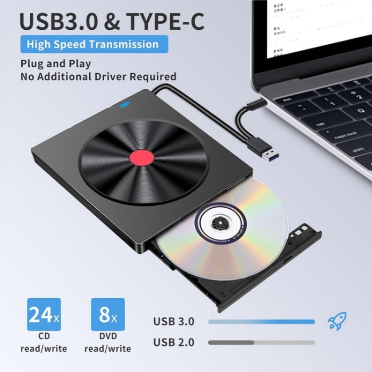 052 USB + Type-C DVD Burner Readable SD / TF Card DVD-RW Recorder PC External Optical Drive, 052