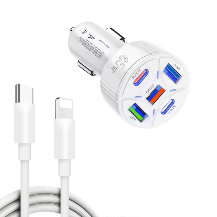 TE-P50 65W PD30W Type-C x 2 + USB x 3 Multi Port Car Charger with 1m