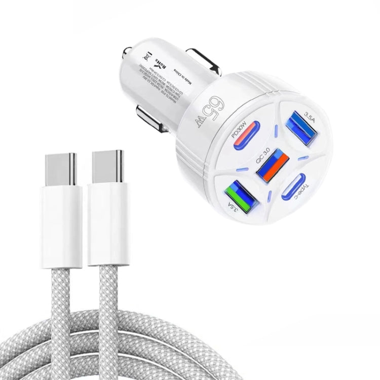 TE-P50 65W PD30W Type-C x 2 + USB x 3 Multi Port Car Charger with 1m