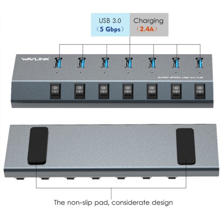 WAVLINK UH3076 5Gbps 7-port USB 3.0 Hub with Independent Switch and LED Indicator, UH3076