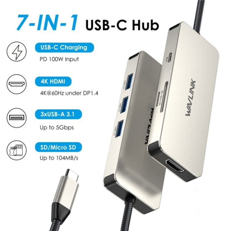 WAVLINK UHP3416 7-in-1 PD100W Charging SD / TF Card Reader 4K HD Type-C Docking Station, UHP3416