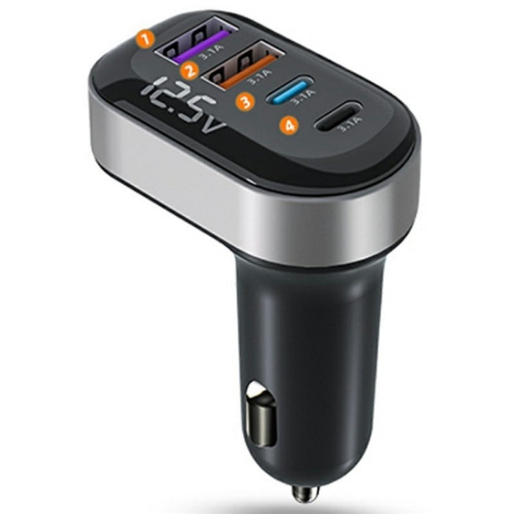 K33 With Voltage Display USB-A and Type-C 4-Port Car Charger Fast