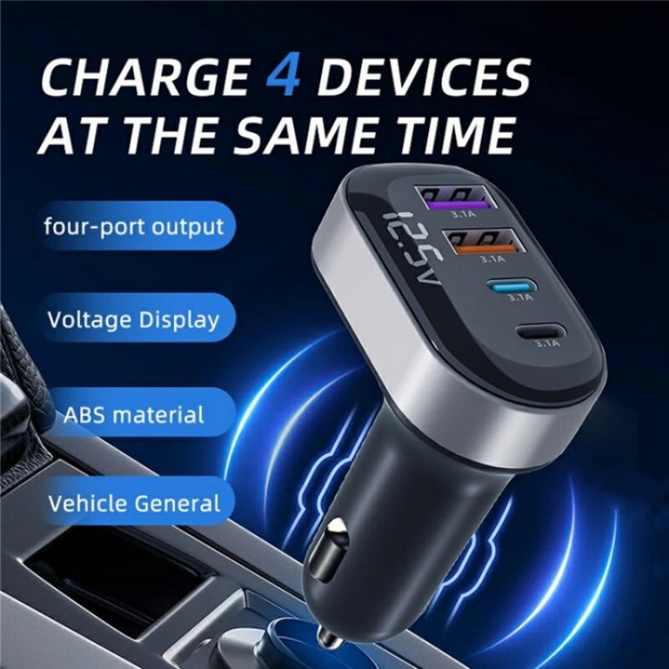 K33 With Voltage Display USB-A and Type-C 4-Port Car Charger Fast Charging Adapter, K33