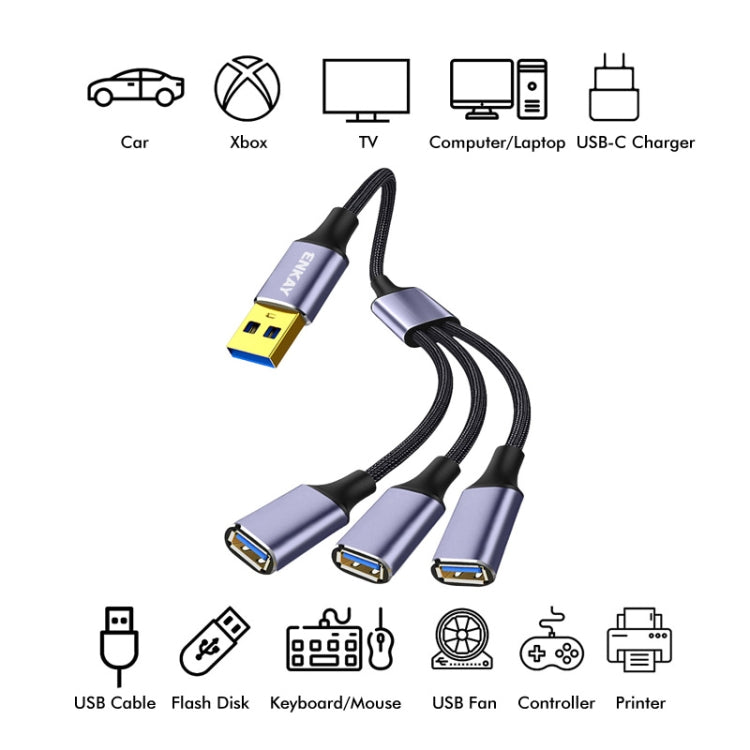 ENKAY ENK-CB172 USB 2.0 to 3 USB 2.0 OTG Splitter Y Cable Extension Cord, 0.5m, 1.2m
