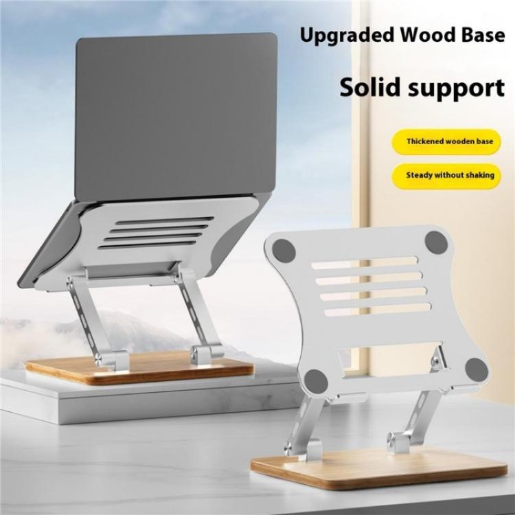 J32 Foldable Wood Base Desktop Metal Phone Holder Adjustable Laptop Stand