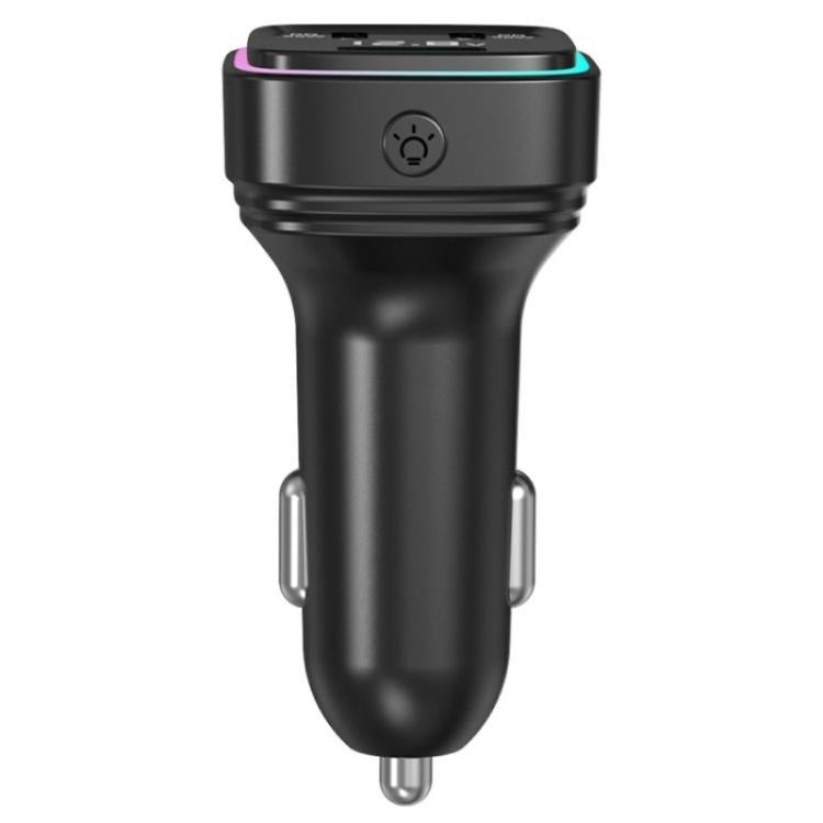 GE13 With Colorful Ambient Light Voltage Display 3-Port Fast Charging Car Charger, GE13