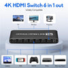 JQF2 4K Seamless Switcher Screen Splitter Multiple Display Modes 6 in 1 Out HDMI Multiviewer, US Plug, EU Plug