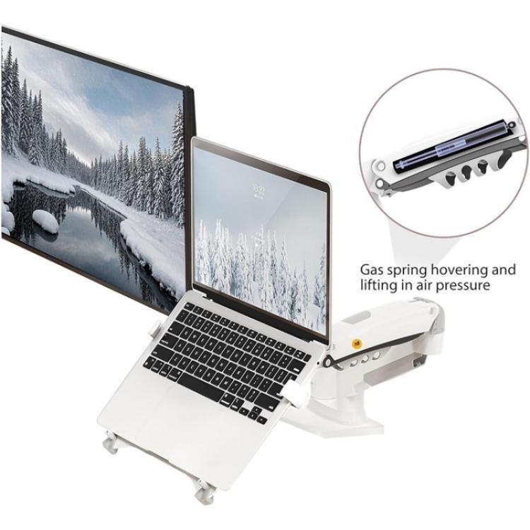 NORTH BAYOU F160-FP Tray Dual Arm Bracket Monitor Desk Mount Adjustable Laptop Holder, F160-FP