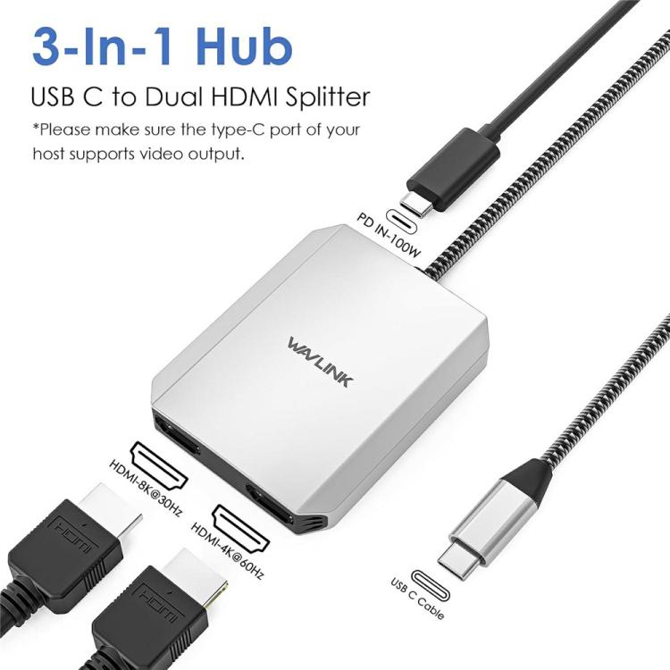 WAVLINK UMD320 With 100W Power Port Type-C to 4K HDMI + 8K HDMI Adapter, UMD320