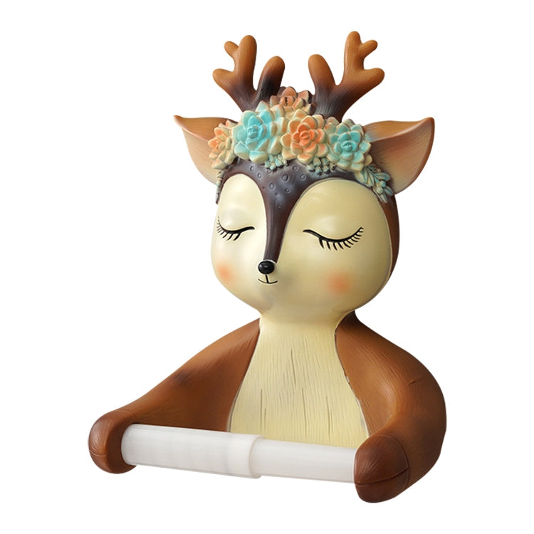 Punch-free Cartoon Animal Creative Home Roll Bathroom Wall-mounted Tissue Box, Little Deer, Baby Deer