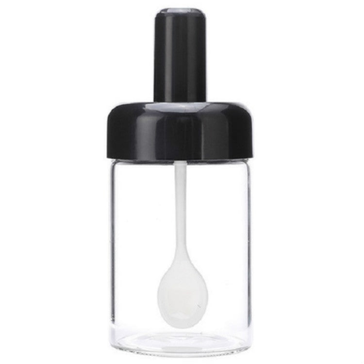 Kitchenware Seasoning Jar Spoon Cover Integrated Sealing Moisture-proof Cruet, Black, White, Stainless Steel Brush
