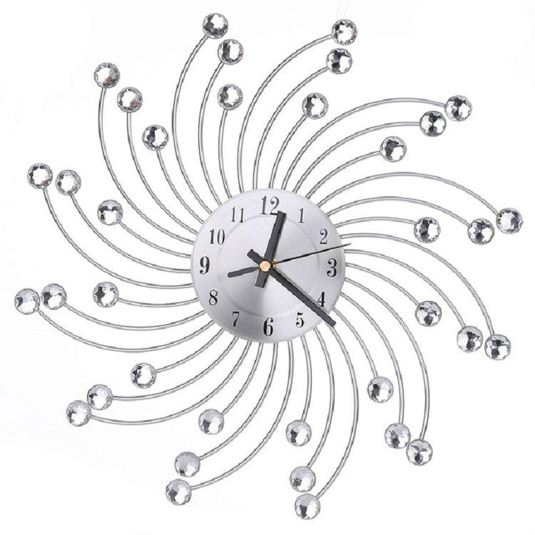 Wrought Iron Crystal Wall Clock Mute Metal Wall Clock for Living Room Bedroom, Crystal Wall Clock