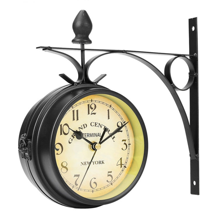Wrought Iron Clock Vintage Decorative Double-sided Wall Clock, Black, White