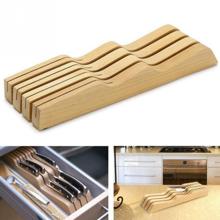 Solid Wood Drawer Knife Holder Kitchen Supplies Horizontal Wooden Knife Holder Tool Storage Rack, Beech Knife Holder