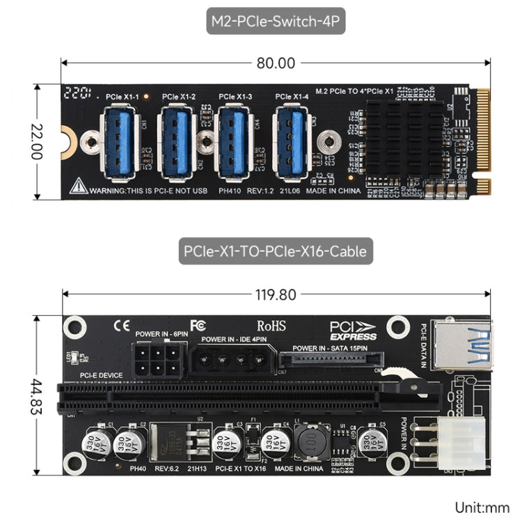 Waveshare PCIe X1 to PCIe X16 Expander, Using With M.2 to PCIe 4-Ch Expander, 24003, PCIe X1 to PCIe X16 Expander
