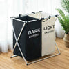 Fabric Folding Hamper Waterproof Padded Oxford Compartment Laundry Basket Hamper, 2 Grids Black and Beige, 2 Grids Grey and Beige, 3 Grids