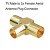 TV Male to 2x Female Aerial Antenna Plug Connector Coaxial Cable Adapter, TV Male to 2x Female