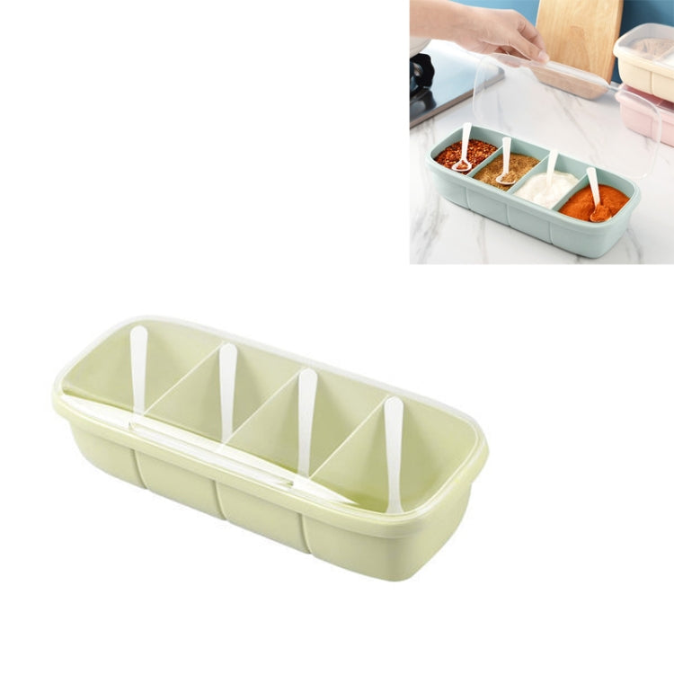 Kitchen Compartment Plastic Seasoning Box Spice Jar with Spoon & Lid, Green, Apricot, Pink, Blue