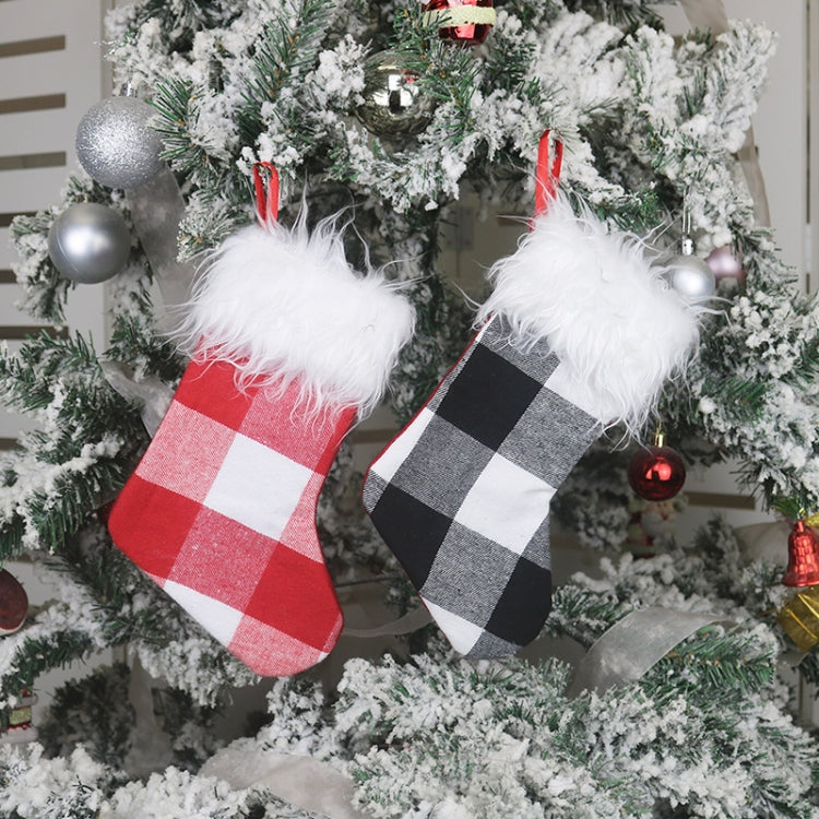 Christmas Tree Ornaments Decoration Supplies Gift Bag Plush Christmas Socks Gift Bag Pendant, Black and White, Red and White