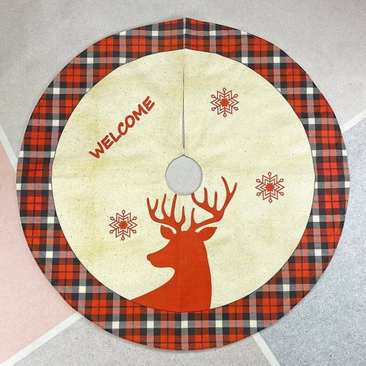 Linen Elk Printed Tree Skirt Christmas Ornaments Christmas Tree Bottom Decoration, Linen Elk Printed Tree Skirt