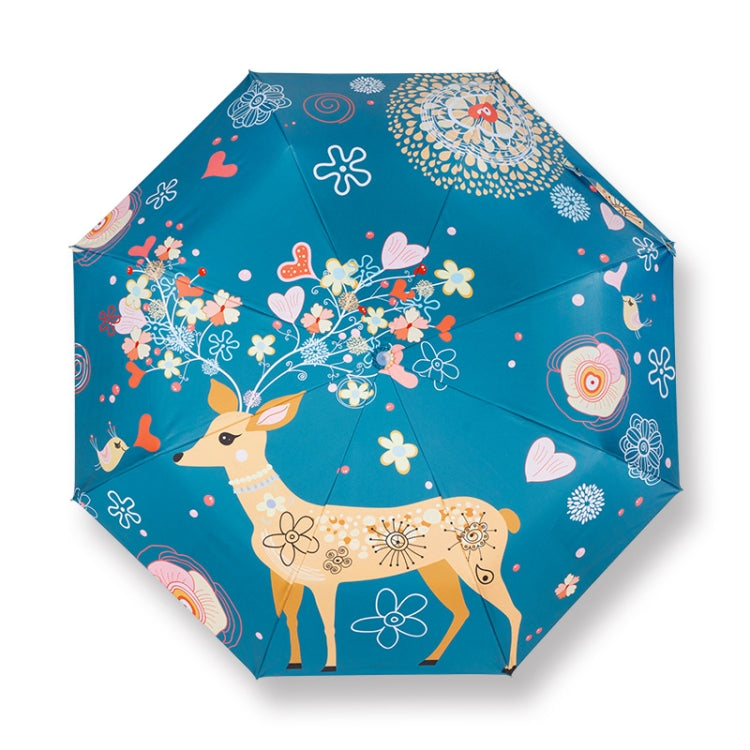 Small Fresh Vinyl Folding Cartoon Forest Rain and Sun Dual-use Umbrella, Automatic, Manual