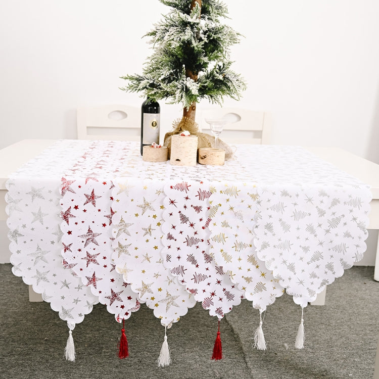 Christmas Table Decoration Bronzing Tablecloth Holiday Decoration Supplies, Golden Tree, Silver Tree, Red Tree, Red Star, Golden Star, Silver Star