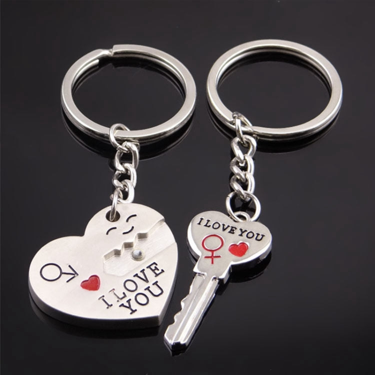 Fashion Heart Key Ring Silver Color Lovers Love Key Chain Valentine Day Gift 1 Pair Couple Keychain, Couple Keychain